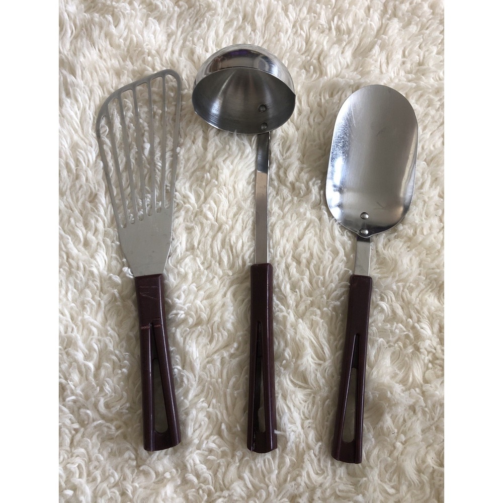 VTG MCM Stanhome Stainless Steel Kitchen Utensils-Ladle, Fish Spatula, Scoop